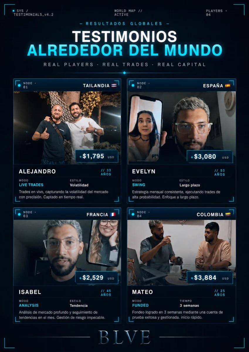 Testimonios alrededor del mundo: Alejandro (Tailandia) +$1,795, Evelyn (España) +$3,080, Isabel (Francia) +$2,529, Mateo (Colombia) +$3,884, fondeo en 3 semanas.